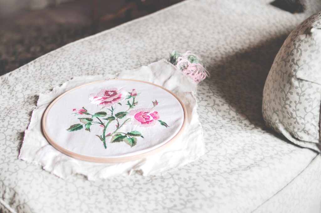 Aari Embroidery design on embroidery frame at Design Loft Sewing School